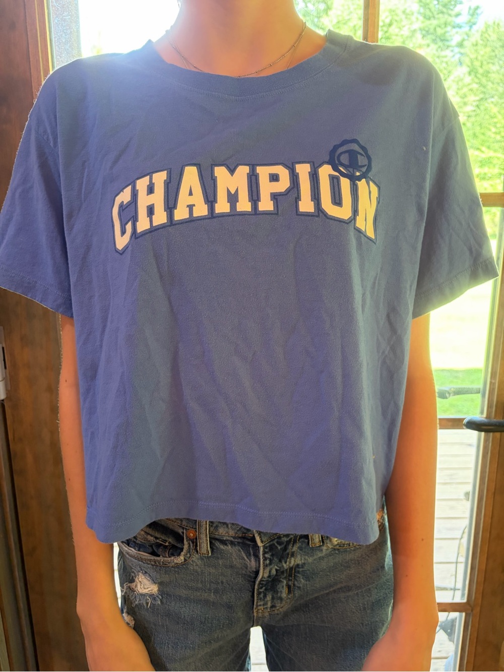 Champion Kids Blue Logo Crop Tee